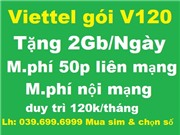 Viettel Gói cước trả sau V160N: M.phí nội mạng + 60p liên mạng + 2g/ngày